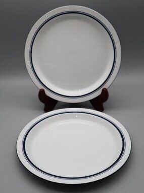 2 Dansk Bistro Christianhavn Blue Rimmed Salad Plates Blue Stripe 9" Coastal